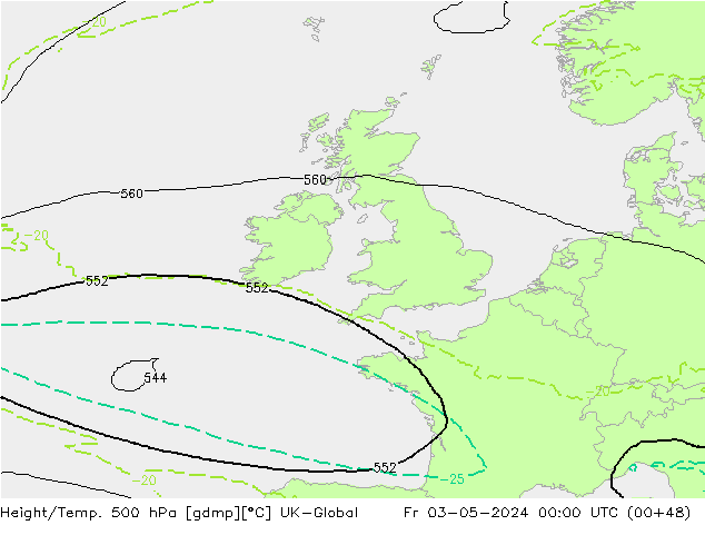 Height/Temp. 500 hPa UK-Global Fr 03.05.2024 00 UTC