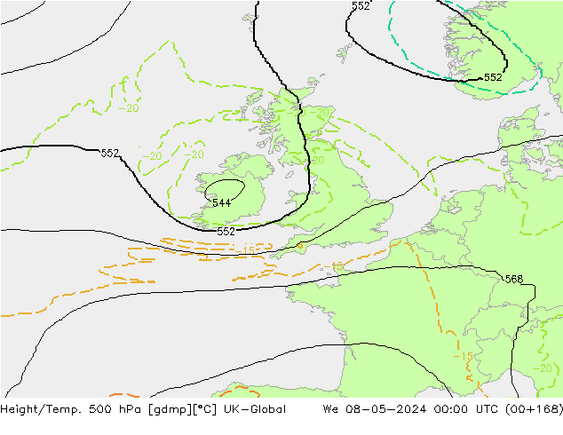 Height/Temp. 500 hPa UK-Global We 08.05.2024 00 UTC
