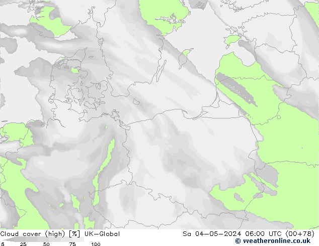 zachmurzenie (wysokie) UK-Global so. 04.05.2024 06 UTC