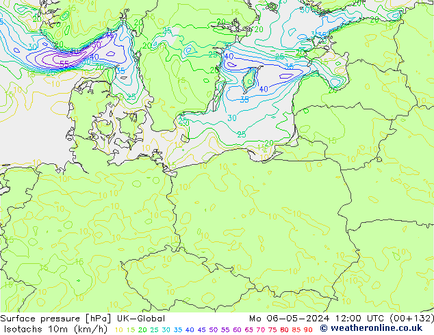 Izotacha (km/godz) UK-Global pon. 06.05.2024 12 UTC