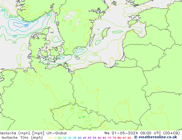 Isotachs (mph) UK-Global We 01.05.2024 09 UTC