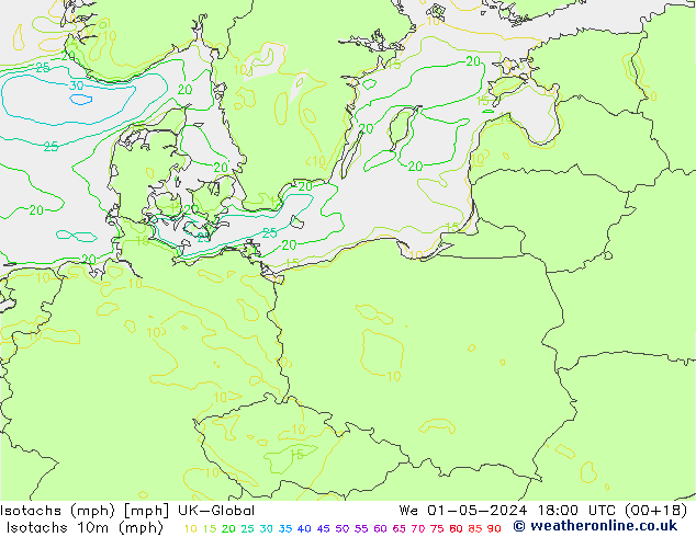 Isotaca (mph) UK-Global mié 01.05.2024 18 UTC