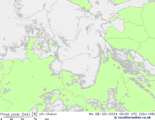 Bewolking (Laag) UK-Global wo 08.05.2024 00 UTC