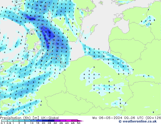 осадки (6h) UK-Global пн 06.05.2024 06 UTC
