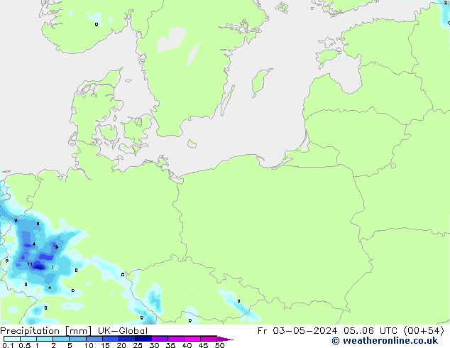 Precipitazione UK-Global ven 03.05.2024 06 UTC