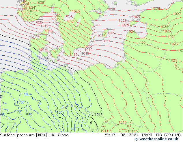 pression de l'air UK-Global mer 01.05.2024 18 UTC