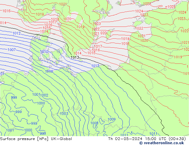 Surface pressure UK-Global Th 02.05.2024 15 UTC