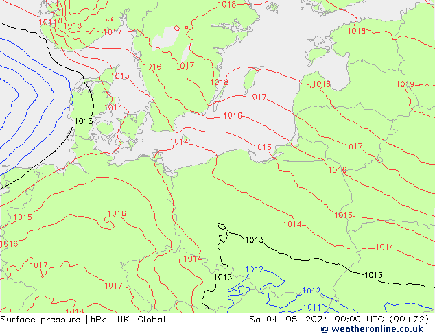 Atmosférický tlak UK-Global So 04.05.2024 00 UTC