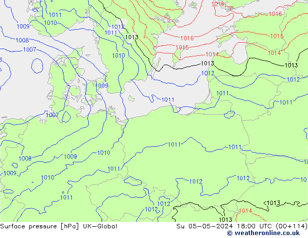 Surface pressure UK-Global Su 05.05.2024 18 UTC