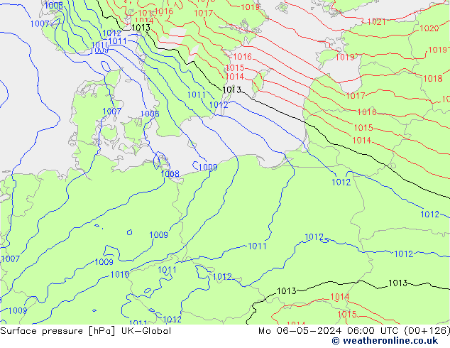 Atmosférický tlak UK-Global Po 06.05.2024 06 UTC