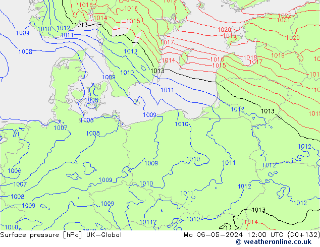 Surface pressure UK-Global Mo 06.05.2024 12 UTC