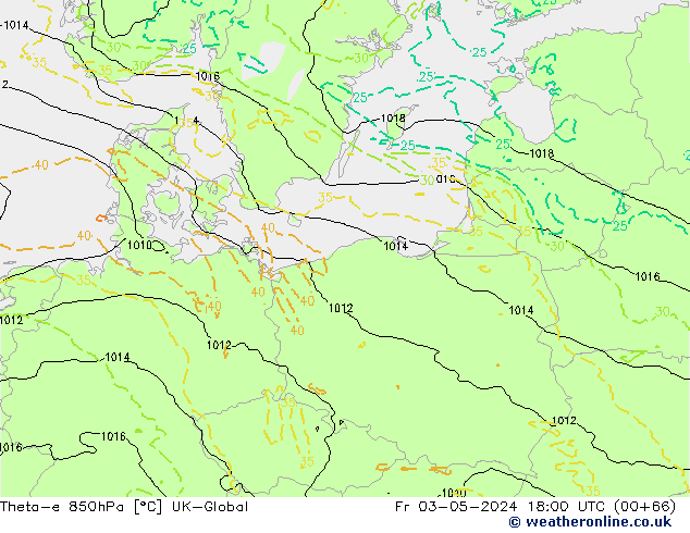 Theta-e 850гПа UK-Global пт 03.05.2024 18 UTC