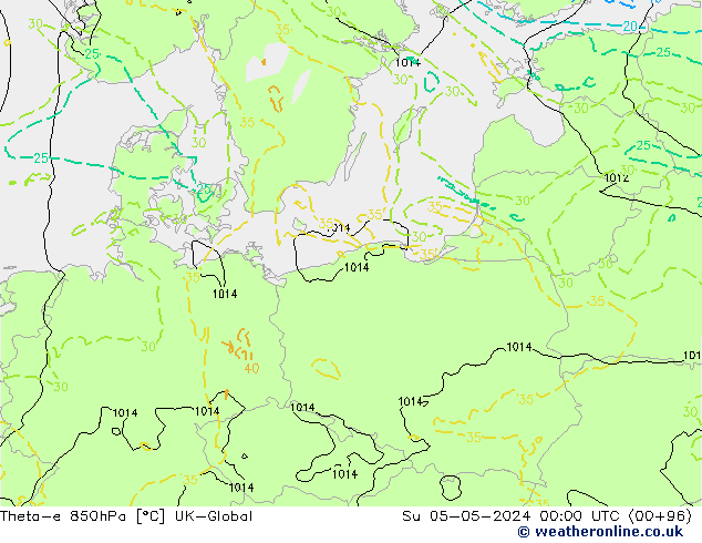 Theta-e 850hPa UK-Global Su 05.05.2024 00 UTC