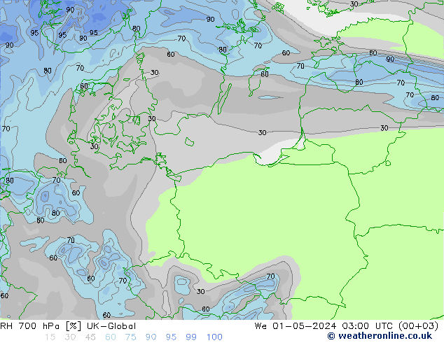 RH 700 hPa UK-Global We 01.05.2024 03 UTC