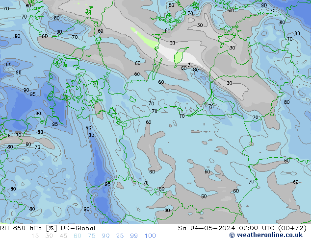 Humedad rel. 850hPa UK-Global sáb 04.05.2024 00 UTC