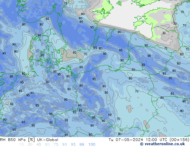 RH 850 hPa UK-Global Tu 07.05.2024 12 UTC