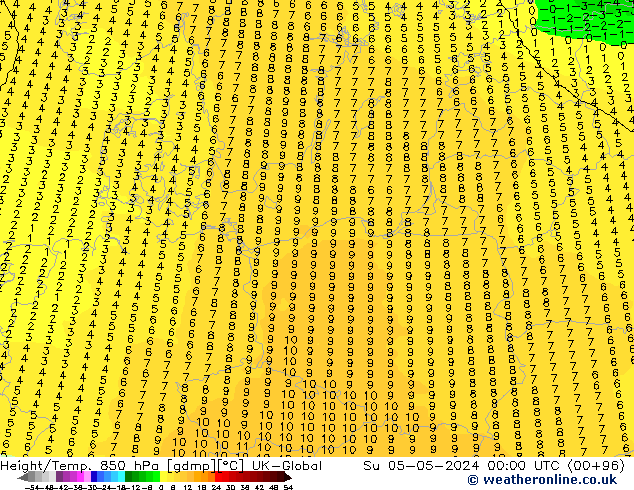 Height/Temp. 850 hPa UK-Global Su 05.05.2024 00 UTC