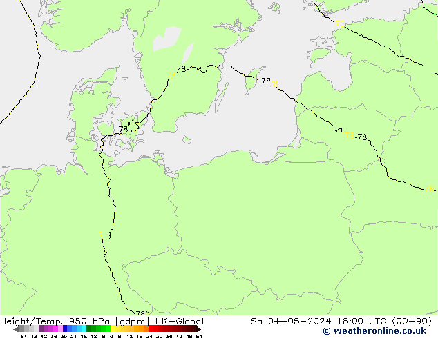 Height/Temp. 950 hPa UK-Global Sa 04.05.2024 18 UTC