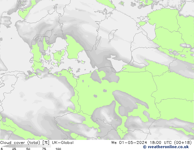 Nubes (total) UK-Global mié 01.05.2024 18 UTC