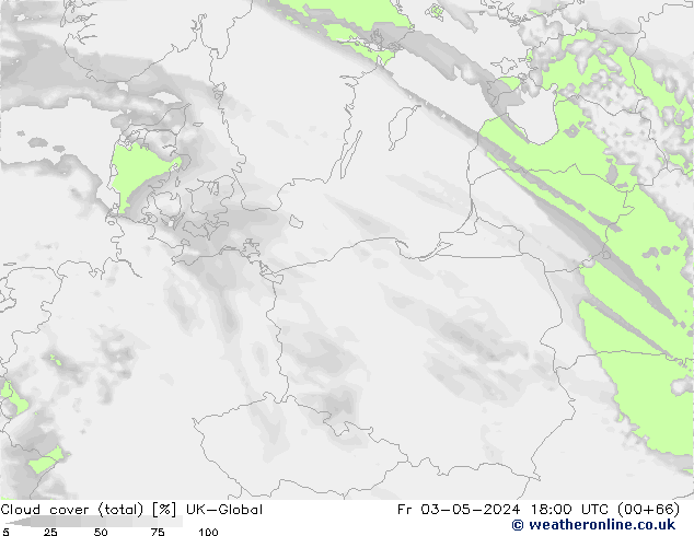 Cloud cover (total) UK-Global Fr 03.05.2024 18 UTC