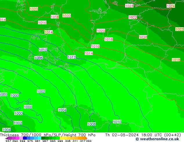 Thck 700-1000 hPa UK-Global jeu 02.05.2024 18 UTC