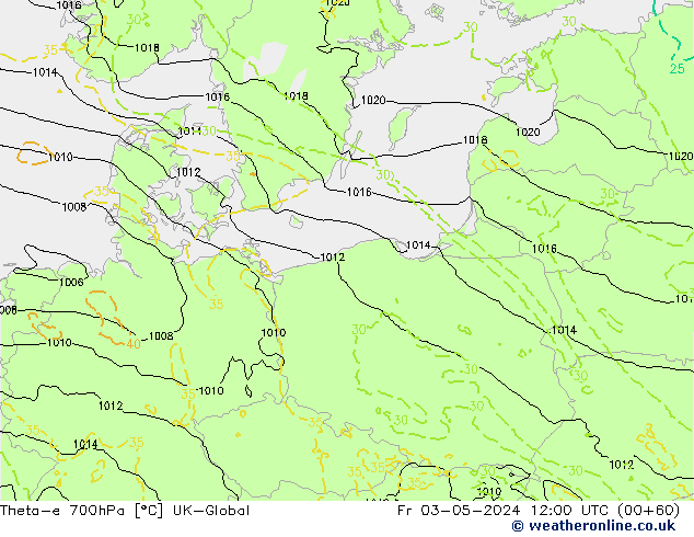 Theta-e 700гПа UK-Global пт 03.05.2024 12 UTC