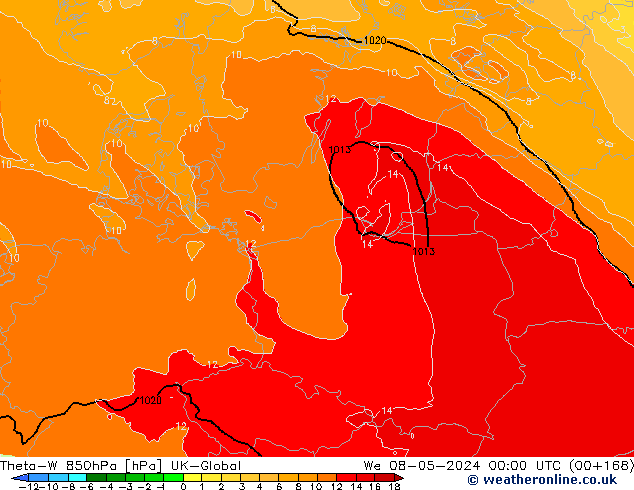 Theta-W 850hPa UK-Global mer 08.05.2024 00 UTC
