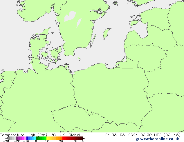 Nejvyšší teplota (2m) UK-Global Pá 03.05.2024 00 UTC