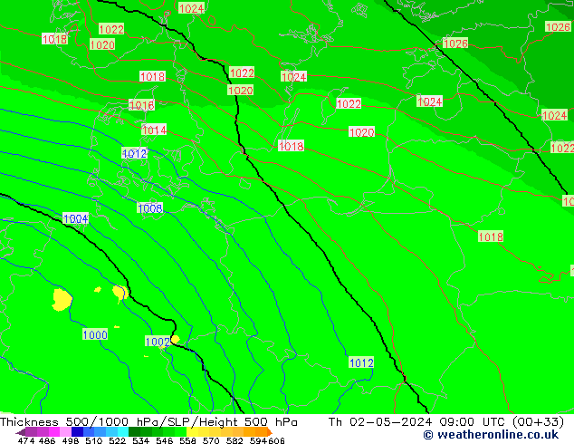 Thck 500-1000hPa UK-Global Th 02.05.2024 09 UTC