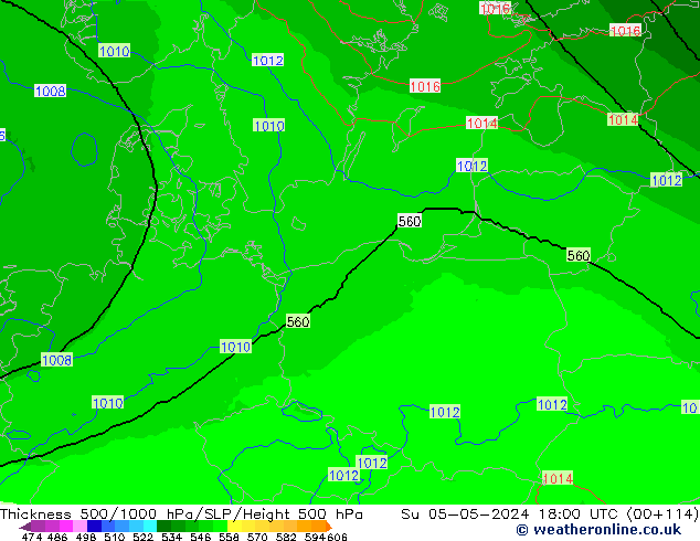 Schichtdicke 500-1000 hPa UK-Global So 05.05.2024 18 UTC