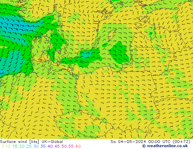 Vento 10 m UK-Global sab 04.05.2024 00 UTC