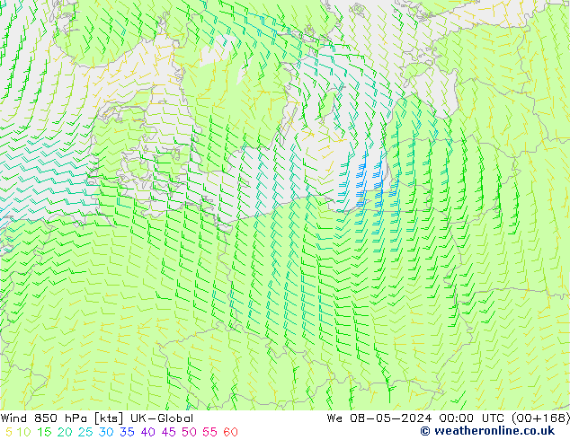 Rüzgar 850 hPa UK-Global Çar 08.05.2024 00 UTC