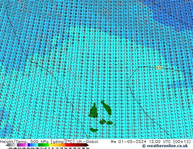 Geop./Temp. 500 hPa UK-Global mié 01.05.2024 12 UTC