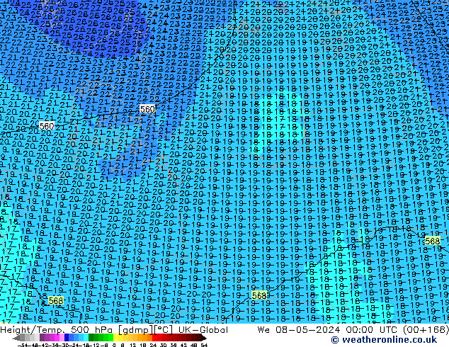 Height/Temp. 500 hPa UK-Global We 08.05.2024 00 UTC