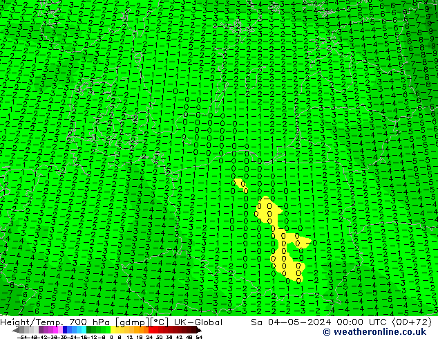 Hoogte/Temp. 700 hPa UK-Global za 04.05.2024 00 UTC