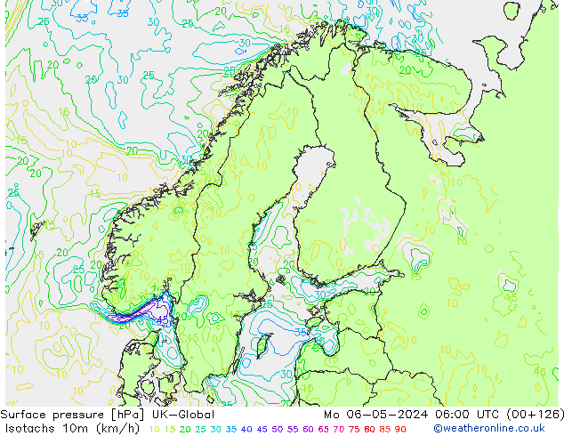 Isotaca (kph) UK-Global lun 06.05.2024 06 UTC