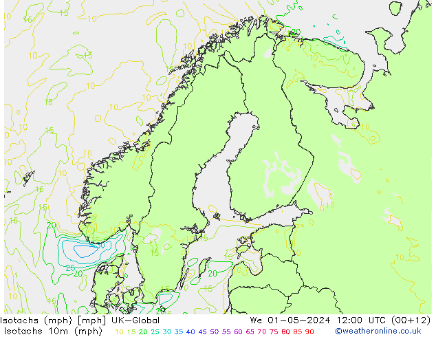 Isotachs (mph) UK-Global mer 01.05.2024 12 UTC