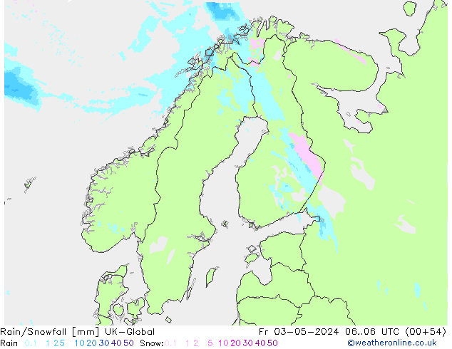 Rain/Snowfall UK-Global Pá 03.05.2024 06 UTC