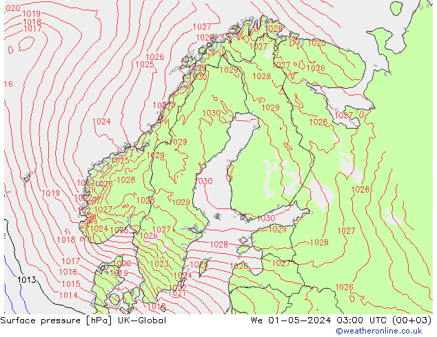 Surface pressure UK-Global We 01.05.2024 03 UTC