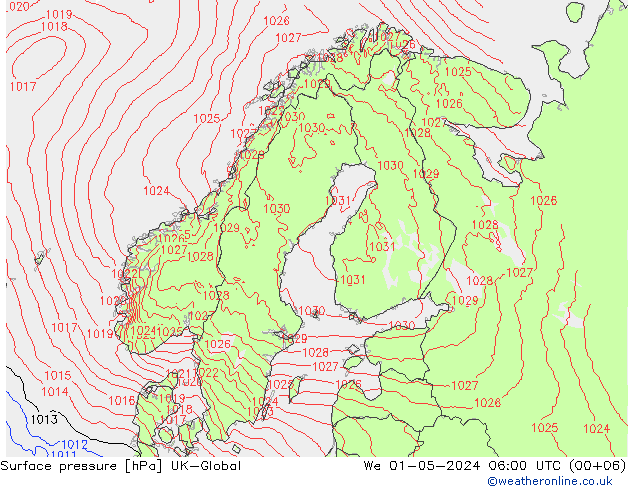 Surface pressure UK-Global We 01.05.2024 06 UTC