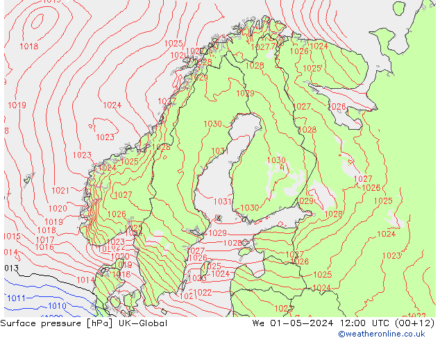 Surface pressure UK-Global We 01.05.2024 12 UTC