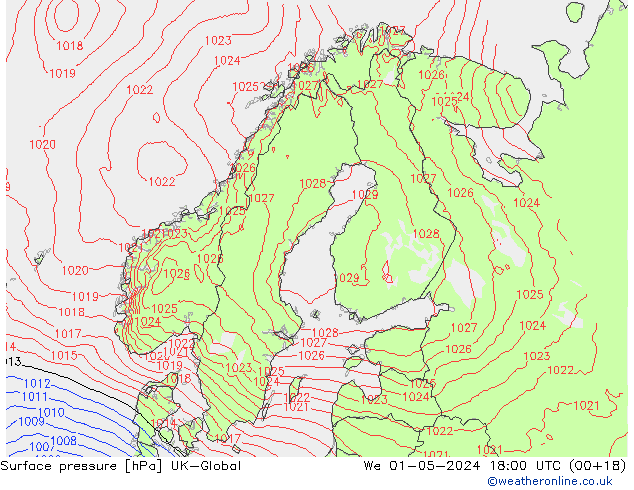 pression de l'air UK-Global mer 01.05.2024 18 UTC