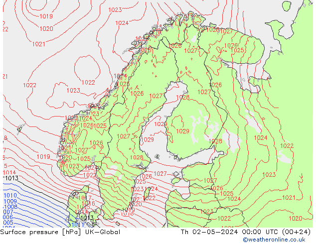 pressão do solo UK-Global Qui 02.05.2024 00 UTC
