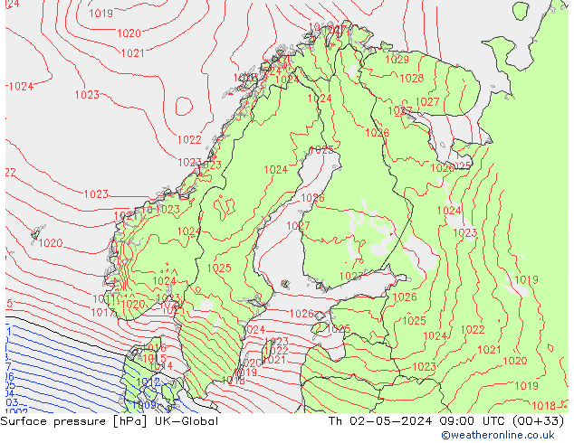 Luchtdruk (Grond) UK-Global do 02.05.2024 09 UTC