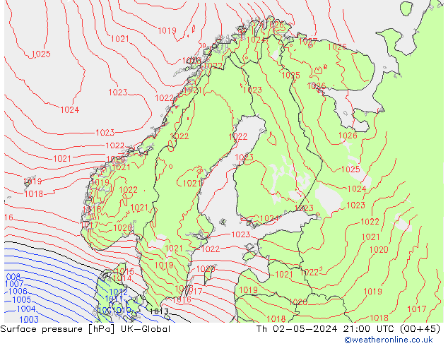 Surface pressure UK-Global Th 02.05.2024 21 UTC