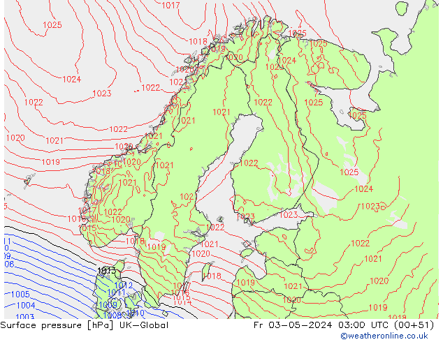 Surface pressure UK-Global Fr 03.05.2024 03 UTC