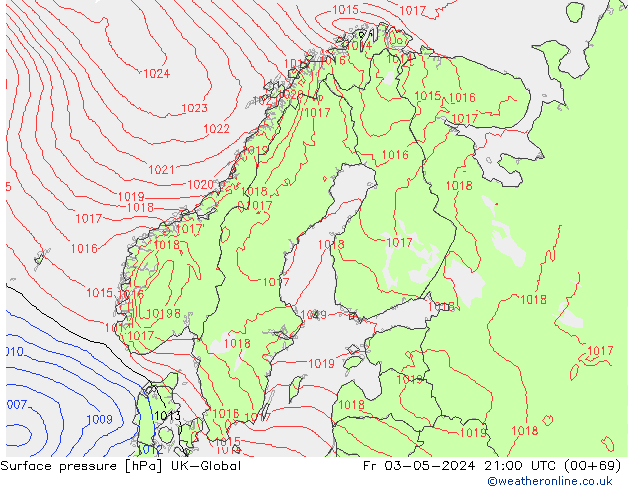 Atmosférický tlak UK-Global Pá 03.05.2024 21 UTC