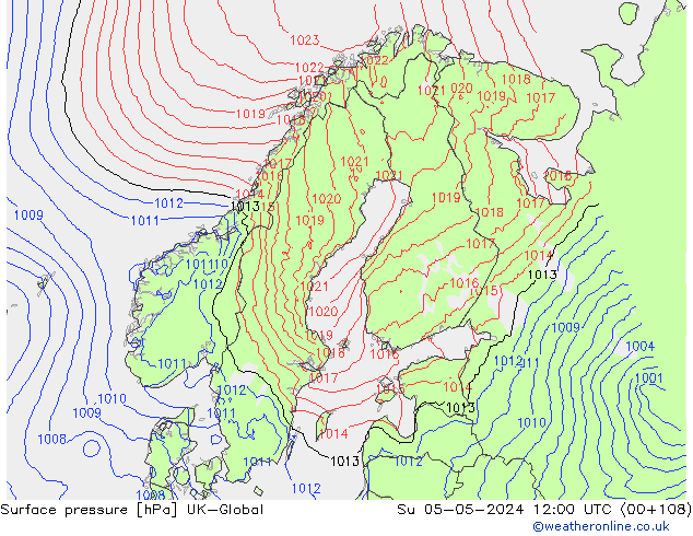 Surface pressure UK-Global Su 05.05.2024 12 UTC