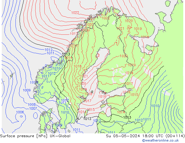 Surface pressure UK-Global Su 05.05.2024 18 UTC