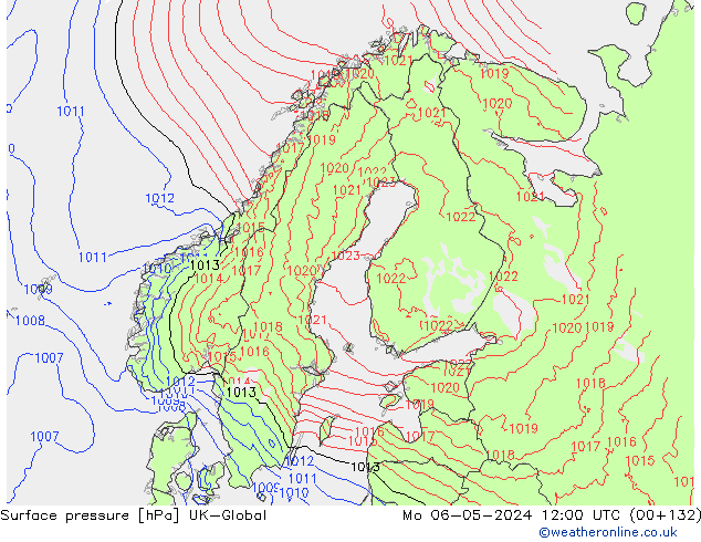 Atmosférický tlak UK-Global Po 06.05.2024 12 UTC